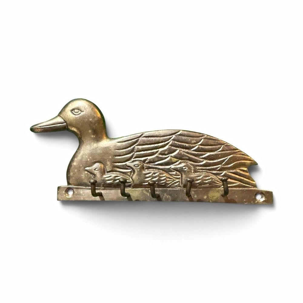 Vintage Brass Duck Mom Babies Wall-Mounted Key Holder Hook Rack Decorative